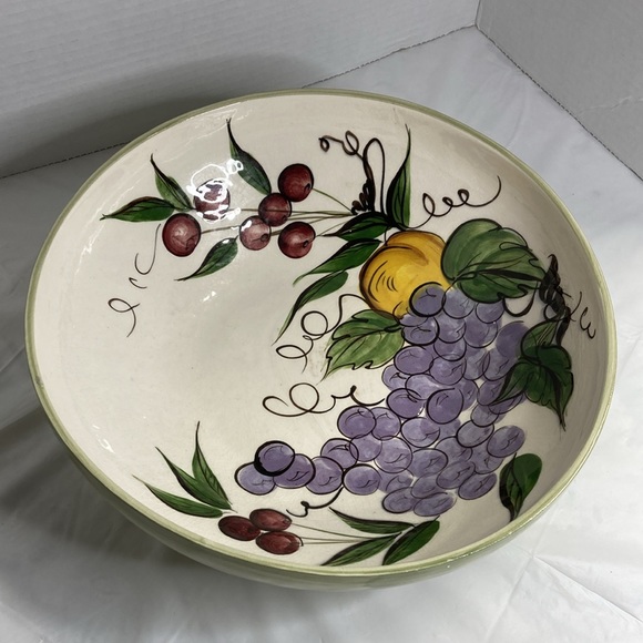 Vintage Pottery Large Bowl byKay Mallek Studios 1957 Green Fruit Pattern Inside - Picture 11 of 14